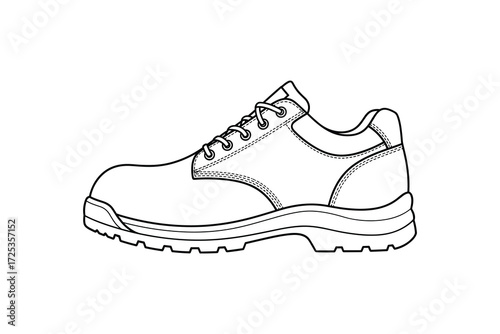 Outline Vector Illustration of a Black and White Work Shoe