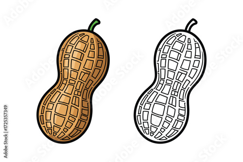 Peanut Cartoon Vector Illustration with Color and Outline Version