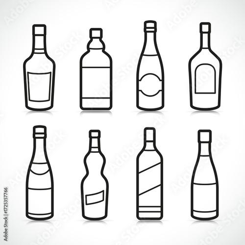 Vector alcohol bottles icons set