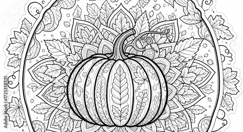 Intricate Line Art Pumpkin Mandala Coloring Page