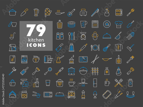 Cooking and kitchen vector icons set