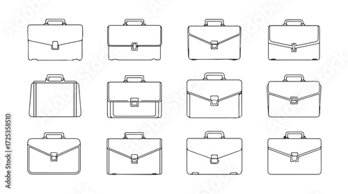Collection of twelve business briefcase icons hand drawn sketches for professional documentation and presentation vector