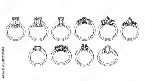 Collection of exquisite gemstone rings displaying elegant designs and craftsmanship vector