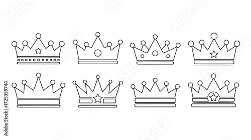 Collection of eight royal crowns outline designs elements for royalty heraldry and design projects vector