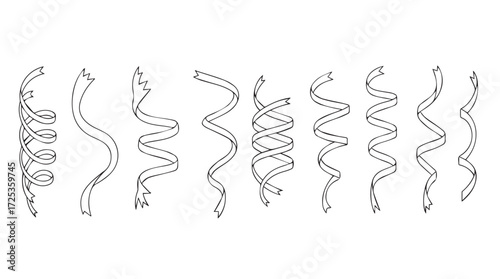 Set of hand drawn festive streamers party decorations isolated on celebration elements vector