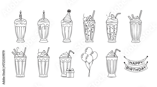 Collection of hand drawn sweet desserts and ice cream drinks stylized sketch vector