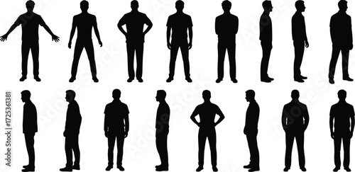 Human silhouettes, standing poses, posture icons, body outlines, figure design, lifestyle shapes, character reference, ergonomic study, people vector, illustration