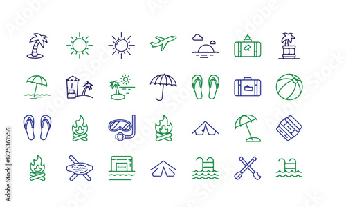 Collection of summer vacation and beach icons