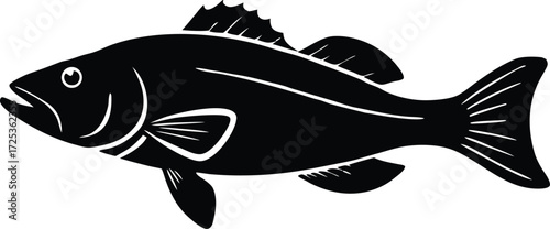 bass fishing icon, freshwater fish illustration