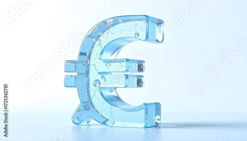 3D Ice Euro Currency Symbol Isolated on White Background for European Economic Crisis and Financial Concepts