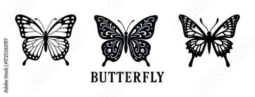A graceful trio of ornate butterfly icons, showcasing nature's intricate and delicate artistry