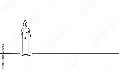 Continuous one line drawing of candle. Lighting line art. Vector illustration