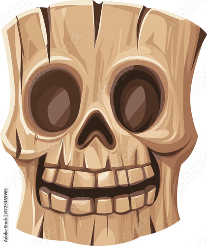 Wooden Skull Mask Flat Illustration