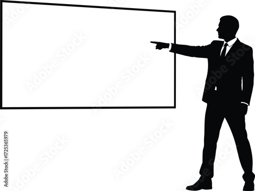 Silhouette teacher presenting with board, business professional vector illustration, lecturer artwork, corporate training concept, education design graphic, presentation speaker figure