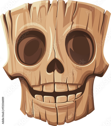 Wooden Skull Mask Flat Illustration
