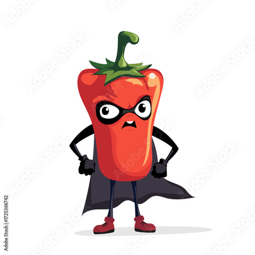 Red pepper superhero in cape vector flat illustration character for game or animation