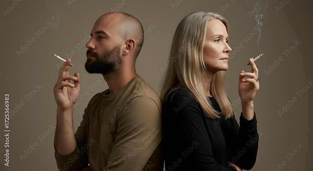 Obraz premium Couple smoking together minimalist concept