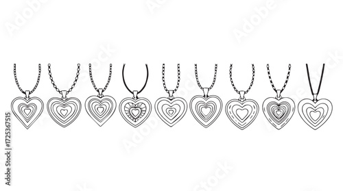 Collection of elegant heart pendants on chains for jewelry design and fashion accessories vector