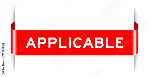 Red color inserted label banner with word applicable on white background