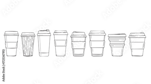 Collection of clear plastic disposable cups with lids assorted sizes and styles vector