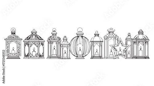 Collection of antique ornate lanterns decorative design elements for vintage ambiance vector