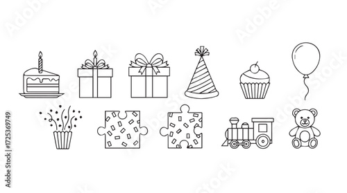 Whimsical hand drawn birthday celebration icons a collection of festive party elements for joyful occasions vector
