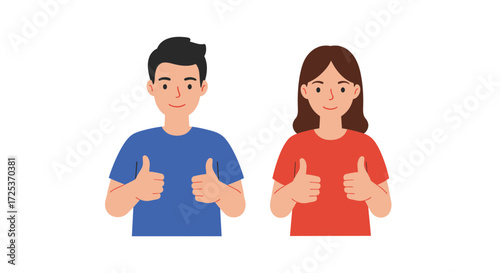 Happy diverse couple giving thumbs up, expressing approval, agreement, or success, perfect for positive marketing campaigns