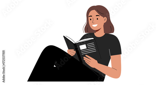 Young woman engrossed in reading a captivating novel, lost in thought and imagination, perfect for book clubs, education, and lifestyle publications