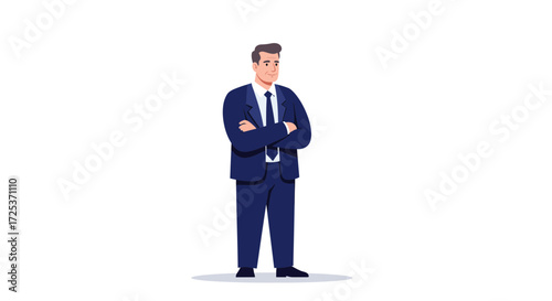 Successful businessman standing confidently with arms crossed, ready to lead and inspire, perfect for illustrating business leadership and achievement