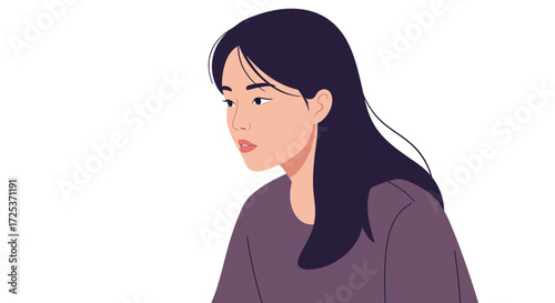Pensive young woman portrait with thoughtful gaze, perfect for conveying introspection, modern lifestyle, and sophisticated elegance in your project