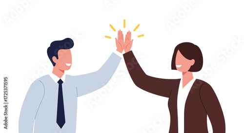 Successful business team giving high five, celebrating project success, teamwork and partnership, modern professional vibe for corporate communications
