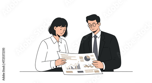 Business team analyzing financial data and market trends for strategic planning and investment decisions in a modern corporate environment