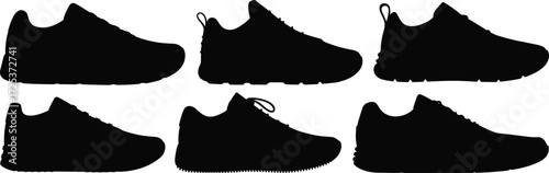 Sneaker silhouette collection, athletic shoe vector, sports footwear icons, running shoe design, casual sneaker clipart, fashion footwear illustration, gym training shoes set