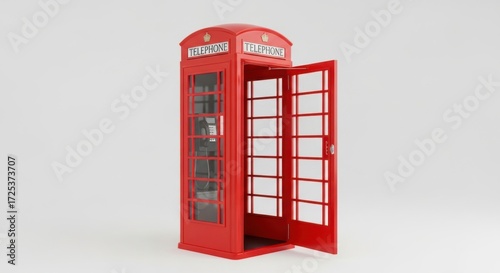 Classic red telephone booth with open door isolated on white background a symbol of london and british culture, a vintage design