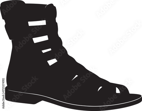 Gladiator sandals in pure silhouette modern style by advance white background.