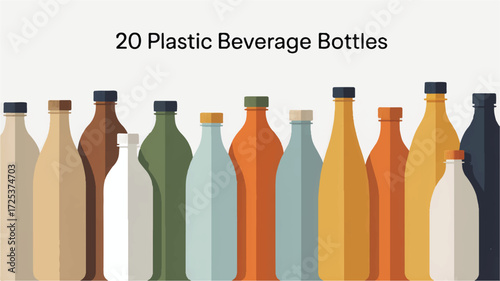A flat, minimalist illustration of 20 plastic beverage bottles arranged in two rows against a white background.