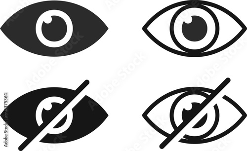 Eye icon set. View and hide icons collection. Eyesight symbol. See and unsee eye icons set