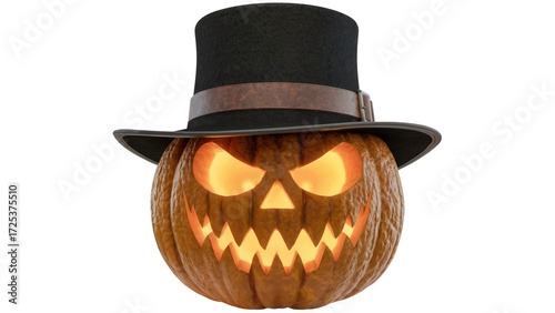 Spooky Jack O'Lantern with a top hat for Halloween party invitation design