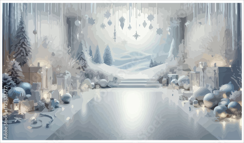 Vector art of winter wonderland with snow and decorations