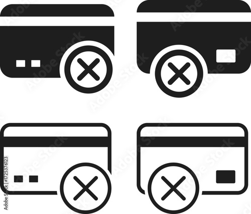 cancelled Credit Card icon set. cancel payment symbol. Credit card icons collection