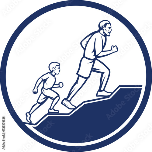 Father and Son Running Uphill Logo Design, Generational Success Emblem