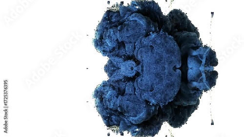 Vertical video. Blue-black abstract magical shamanic ritual. A confusing whirlwind of events. An extraordinary element of watercolor ink. Explosive metamorphoses