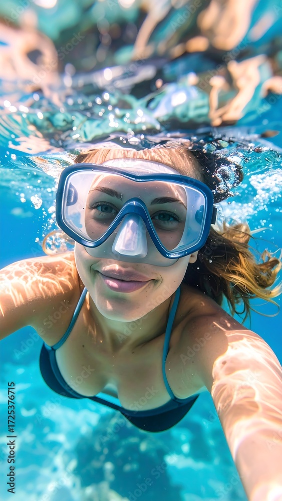 Fototapeta premium Underwater selfie of a woman