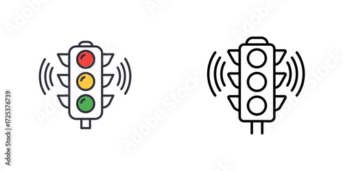 Traffic light with sound waves icon, accessibility symbol for visually impaired pedestrians, urban safety design, audio signals at crosswalk, inclusive city infrastructure vector illustration