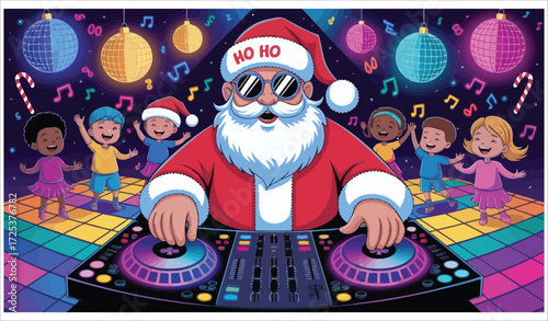 Vector art of santa claus djing at a christmas party