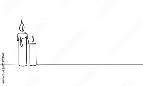 Continuous one line drawing of 2 candle. Lighting line art. Vector illustration