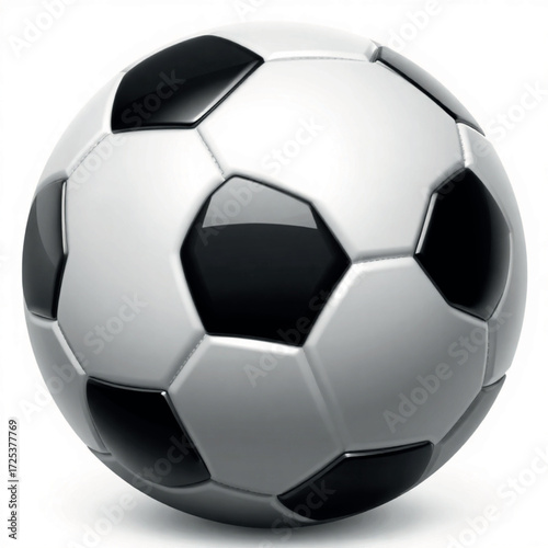 A shiny classic soccer ball with a 3D appearance