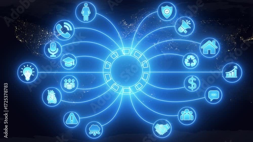 Wallpaper Mural Global Network Connections Digital Icons World Map Technology Communication Business Finance Health Education Innovation Security Marketing Social Media Data Cloud Computing Torontodigital.ca