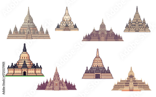Pixel Art Japanese Pagoda Temple Collection