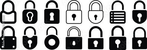 Padlock silhouette icons, security vector set, lock and key graphics, privacy protection symbols, safety design pack, password illustration, secure access art